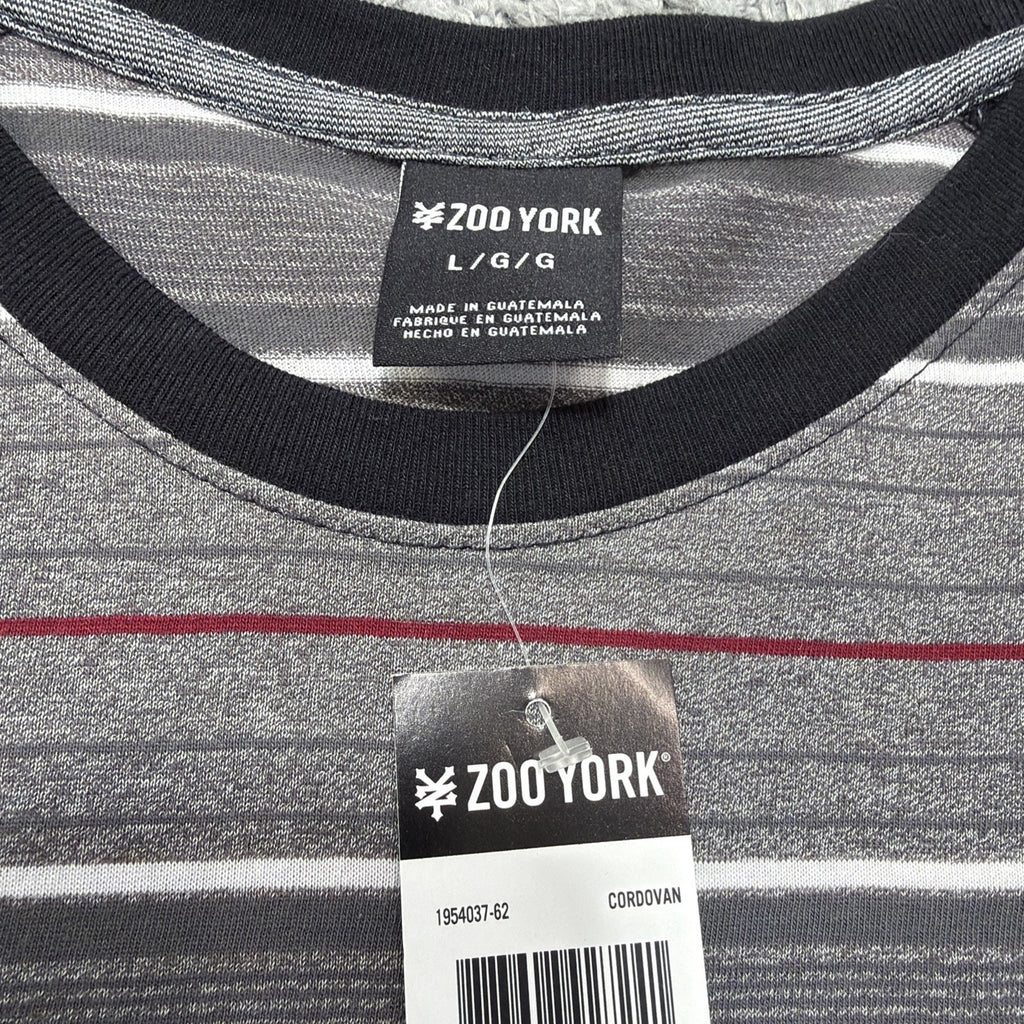 Zoo York - T-Shirt - Mens Large - Gray Black Red White- Striped NWT
