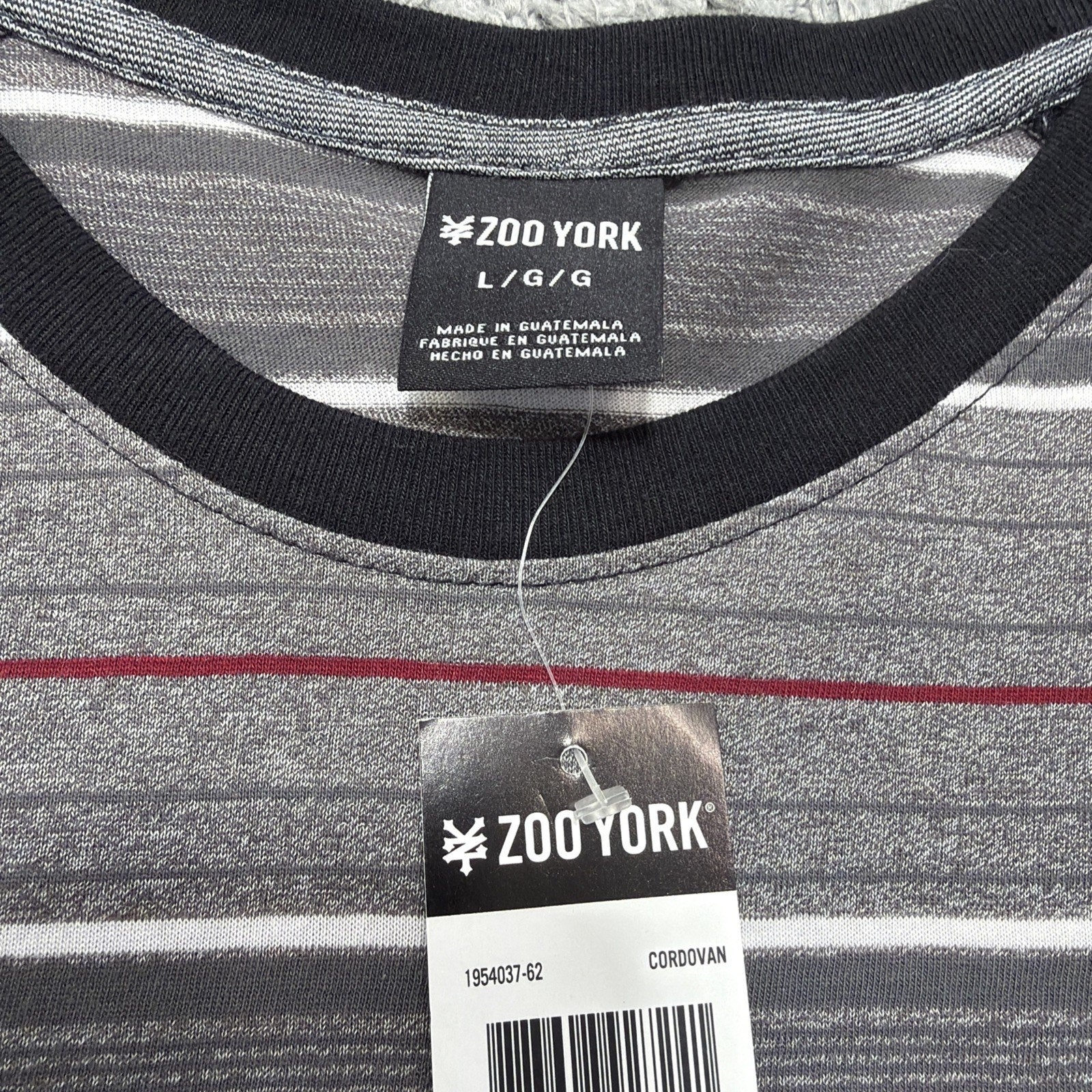 Zoo York - T-Shirt - Mens Large - Gray Black Red White- Striped NWT