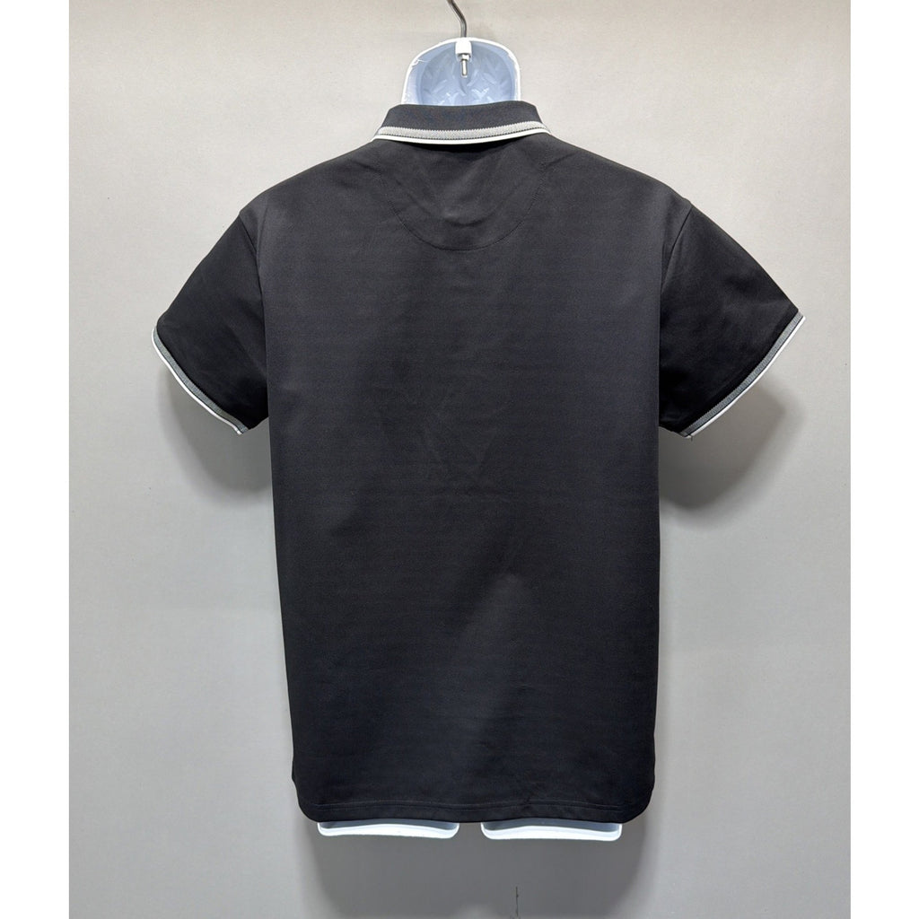 Stone Falcon Polo Shirt Mens M Black Pullover Stretch Casual 3 Button