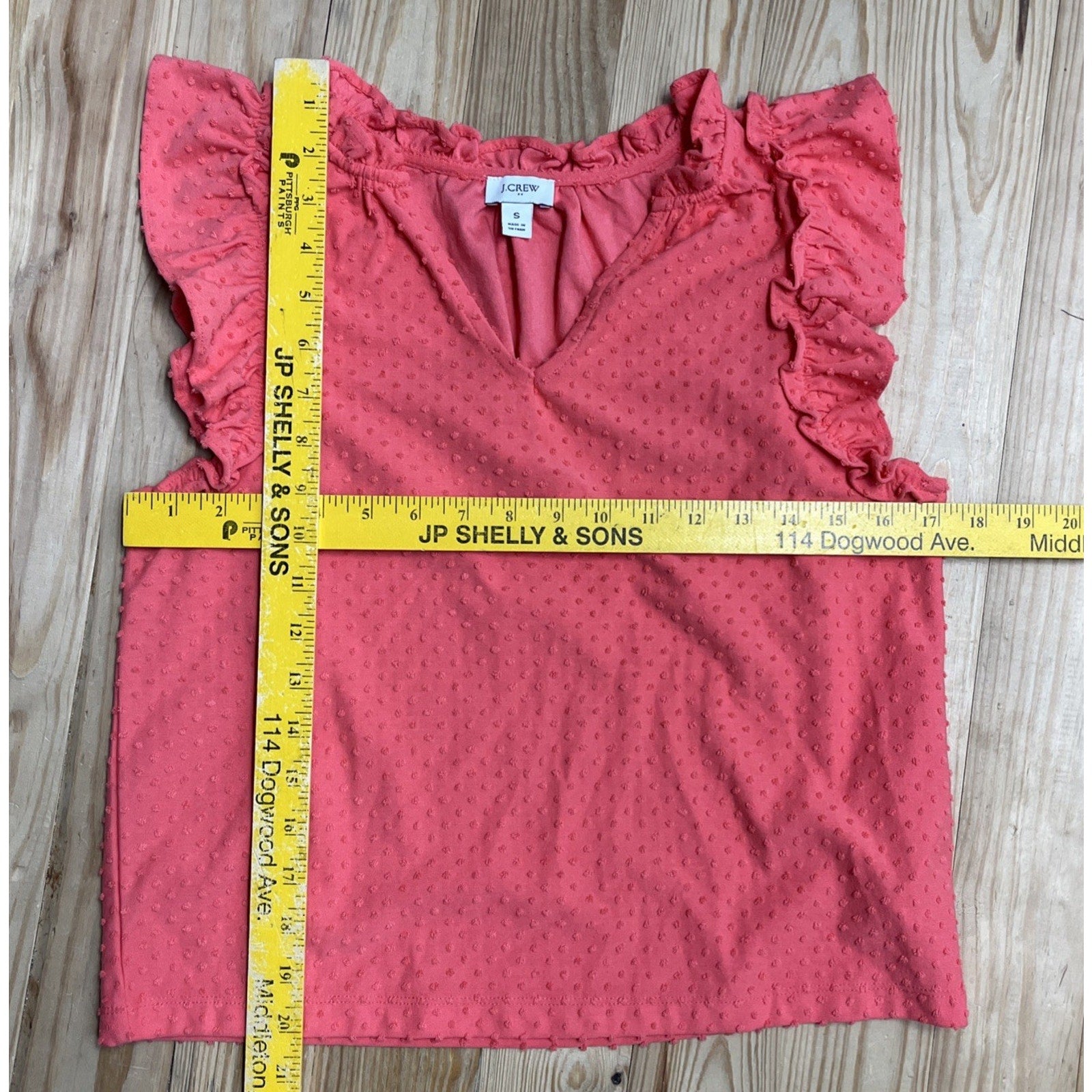 J. Crew Womens Ruffle Sleeve Blouse Clip Dot Top V-Neck Size S