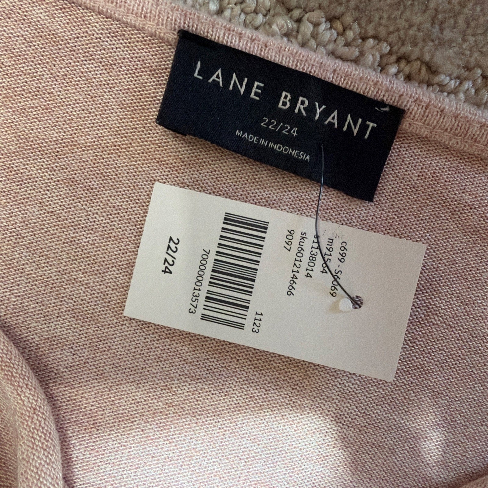 Lane Bryant Knit Top Pale Pink 3/4 Sleeve Cowl Neck Plus Size 22 24 NWT Stretch