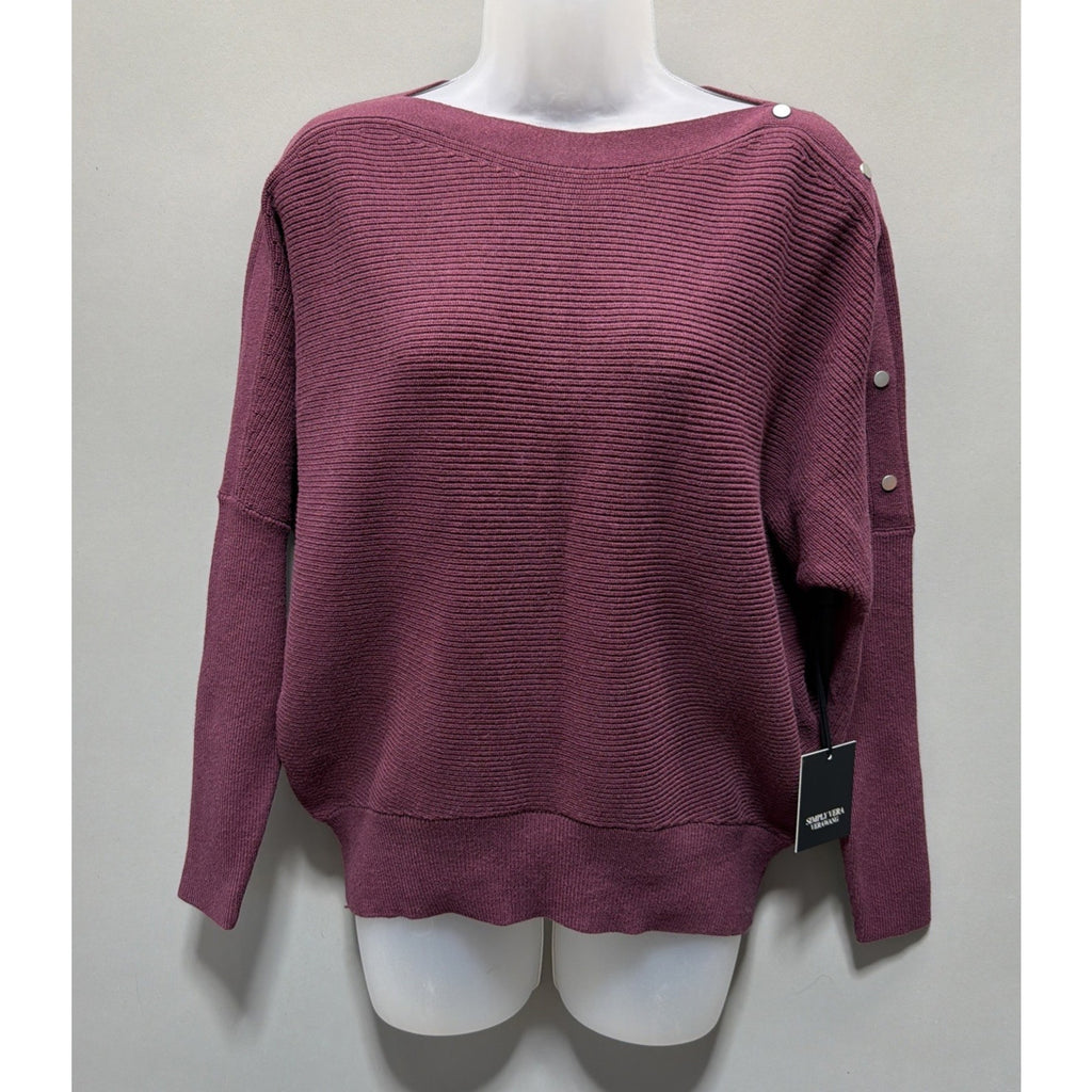 Women's S Simply Vera Vera Wang Snap Sweater Dolman Knitted Pullover NWT