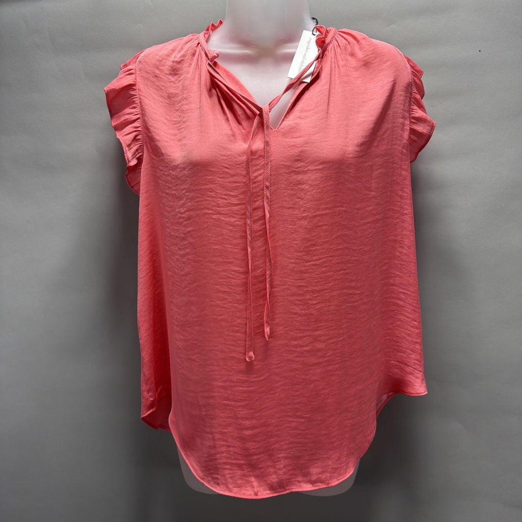 Cupcakes And Cashmere Top Womens M Pink Sleeveless Blouse Ruffled V-Neck NWT