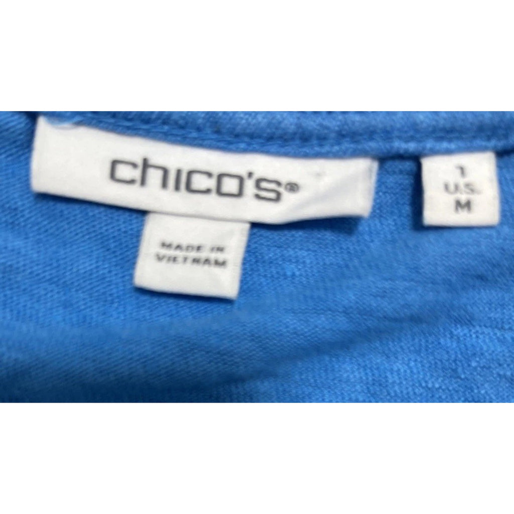 Chico's Blue Linen Blend Top Tiered Sleeve Long Sleeve Blouse Size 1 Medium