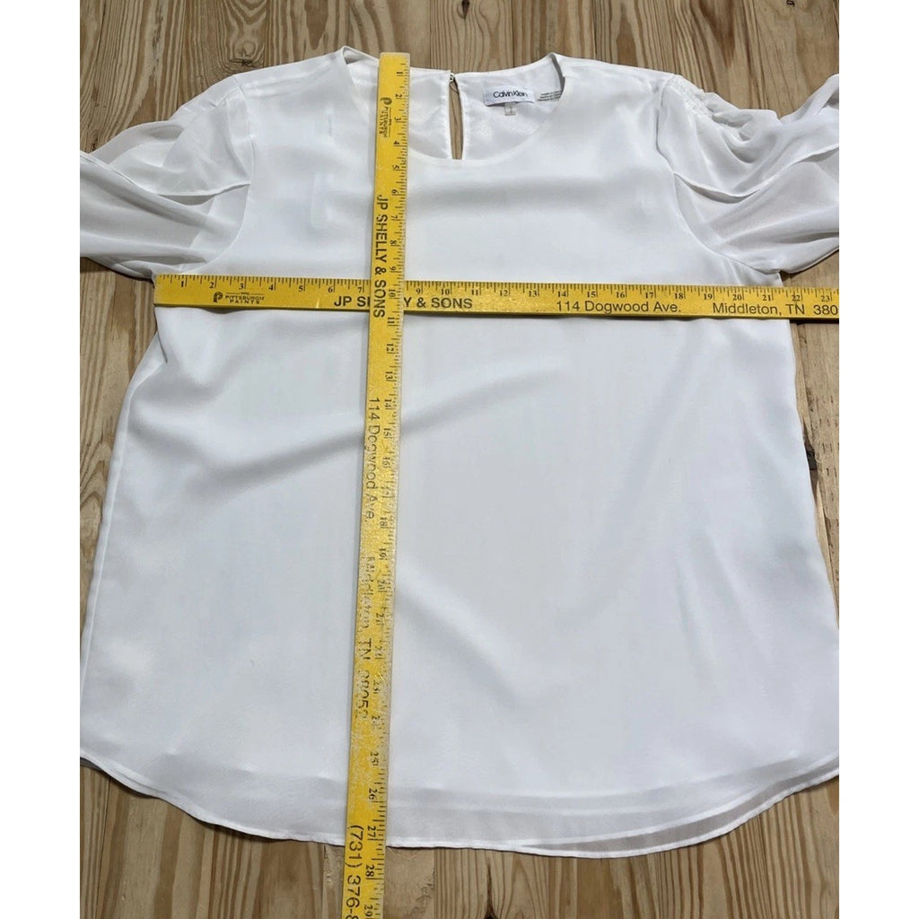 Calvin Klein White Ruffle Sleeve Lined Blouse EUC Size Large