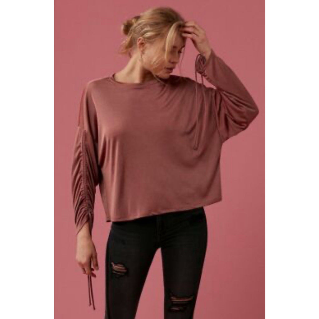 Express Blouse Ginger Pink Ruched Long Sleeve Silky Top shirt Women’s Size M