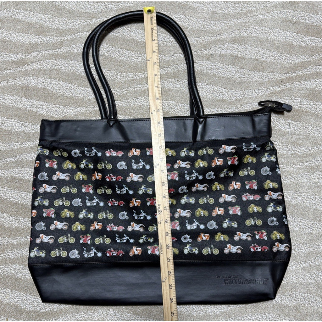 The Art Of The Motorcycle Tote / Purse Vegan Leather Trim Large Bag