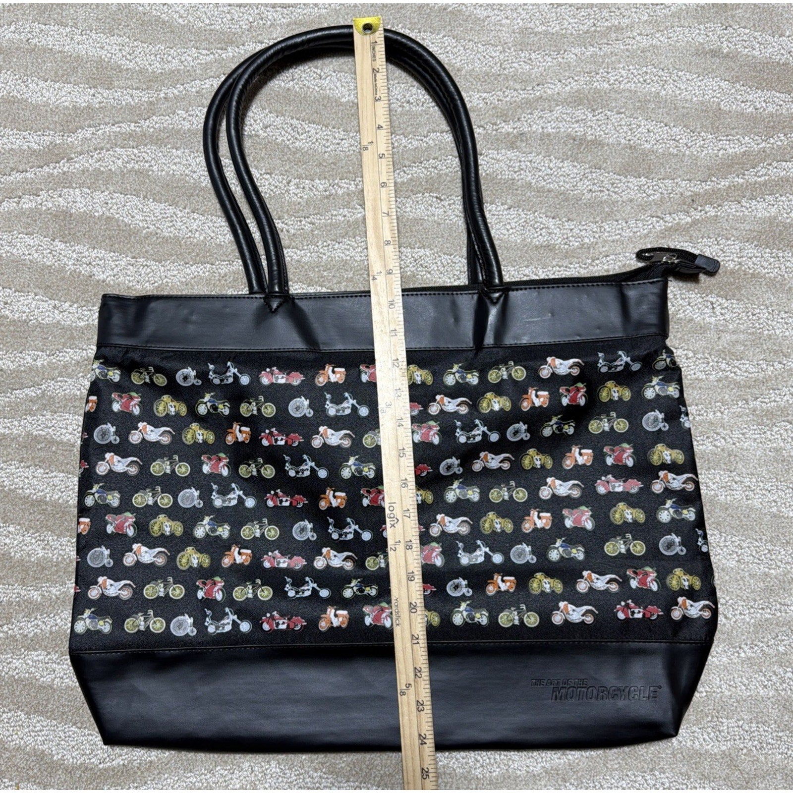 The Art Of The Motorcycle Tote / Purse Vegan Leather Trim Large Bag