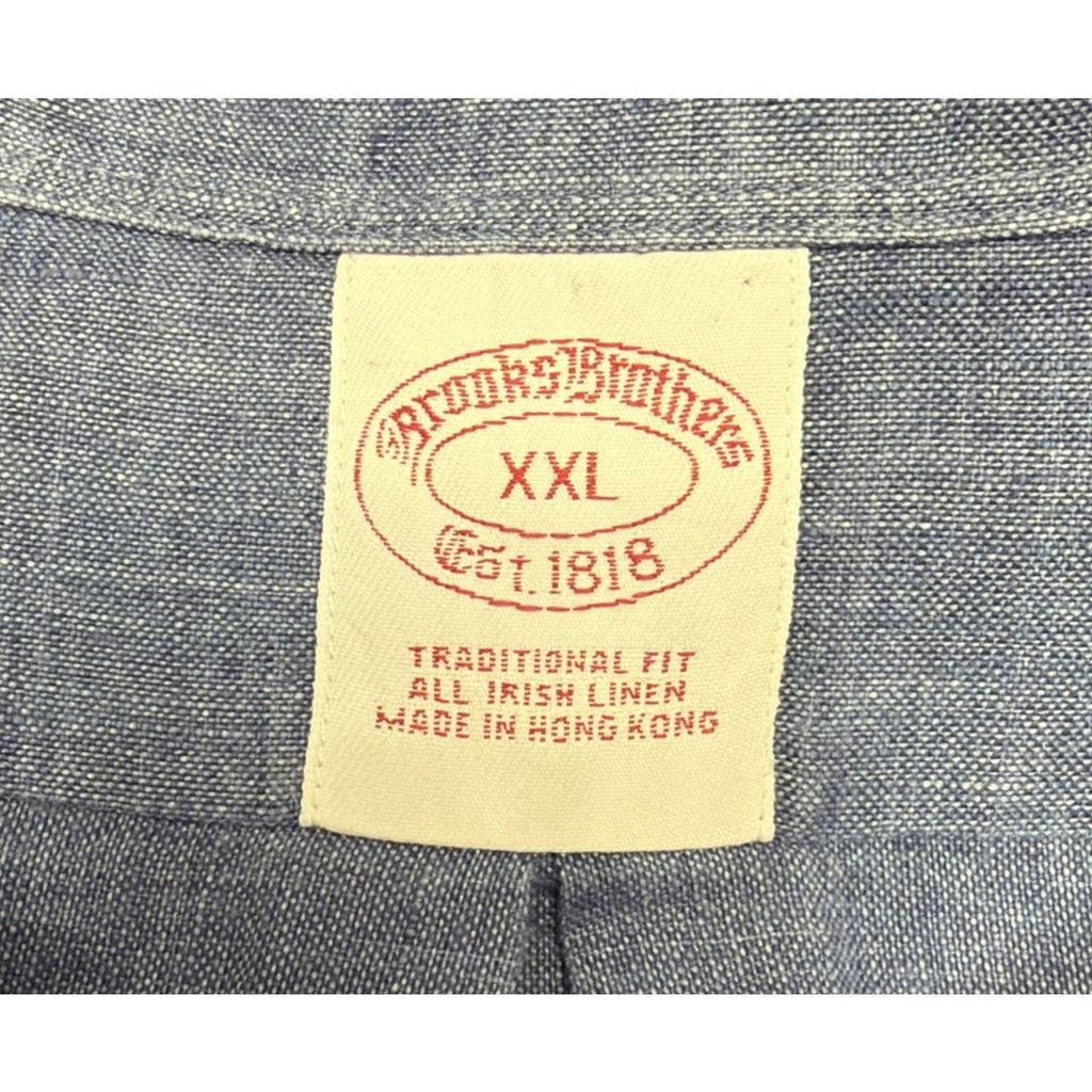 Brooks Brothers Irish Linen Button Up Shirt Mens Size XXL Blue Traditional Fit