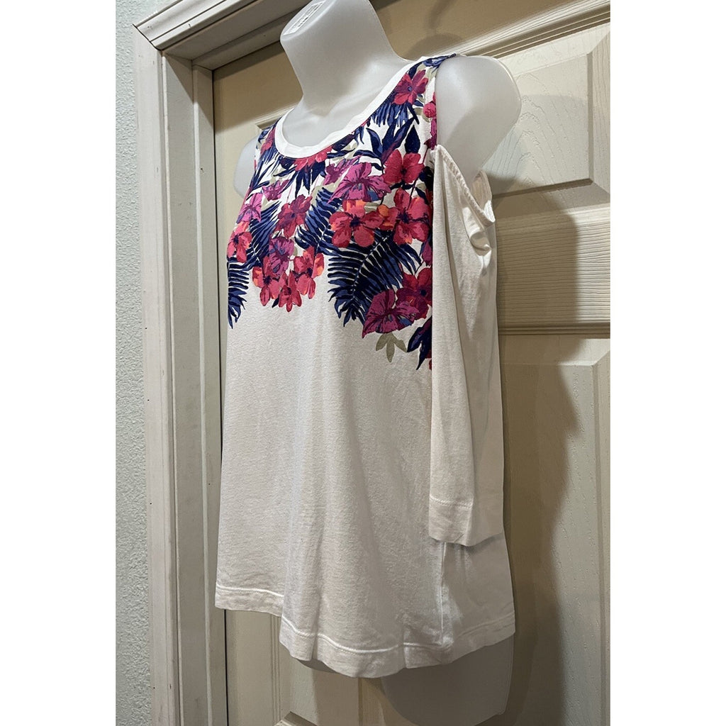 Caribbean Joe Women's Size Small Long Sleeve Scoop Neck Cold Shoulder Shirt