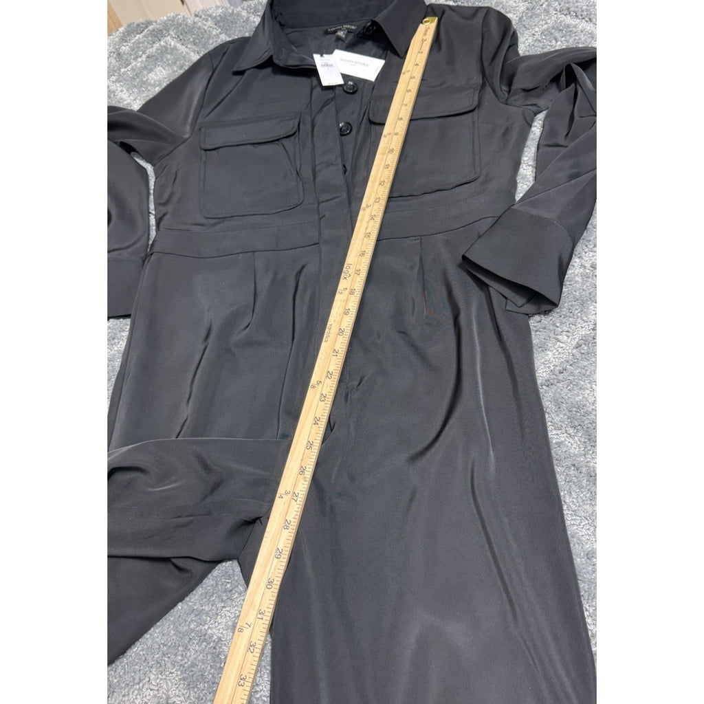 Banana Republic Black Satin Utility Wide Leg Jumpsuit Women’s Size 8 New
