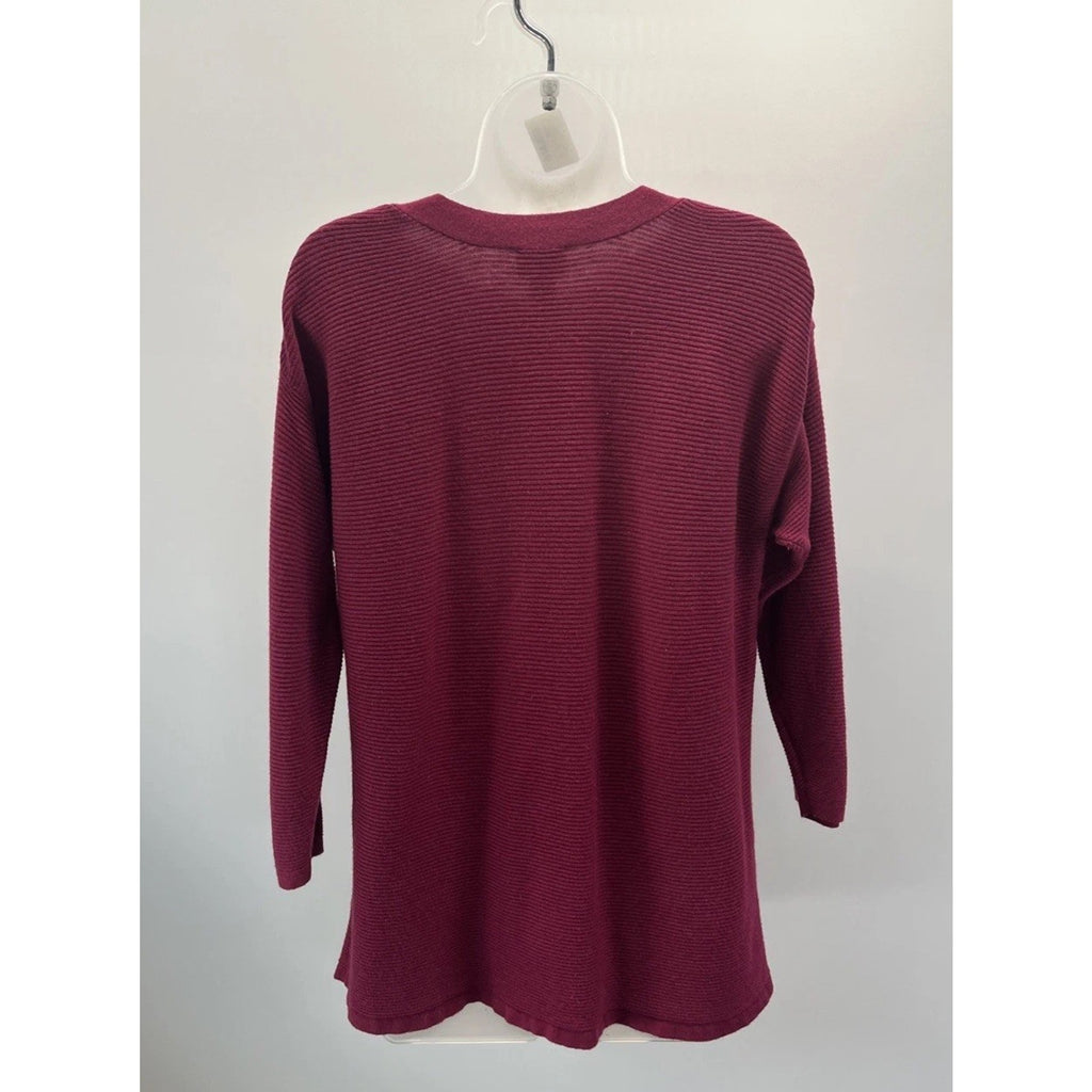 Chicos Burgundy Wine Textured Stripe 3/4 Sleeve Top Blouse Sz 1 M