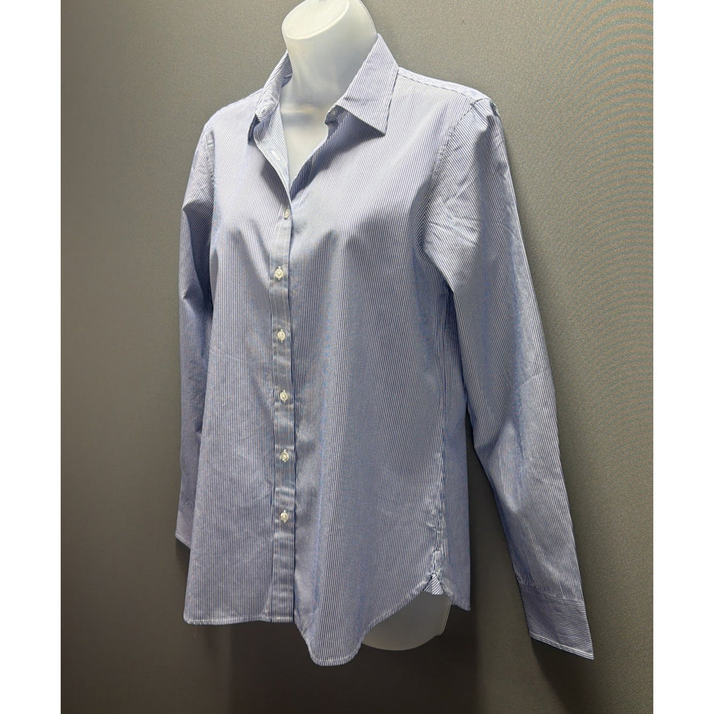 New GAP Women Fitted Blue & White Striped Button Up Shirt Long Sleeve NWT 2009