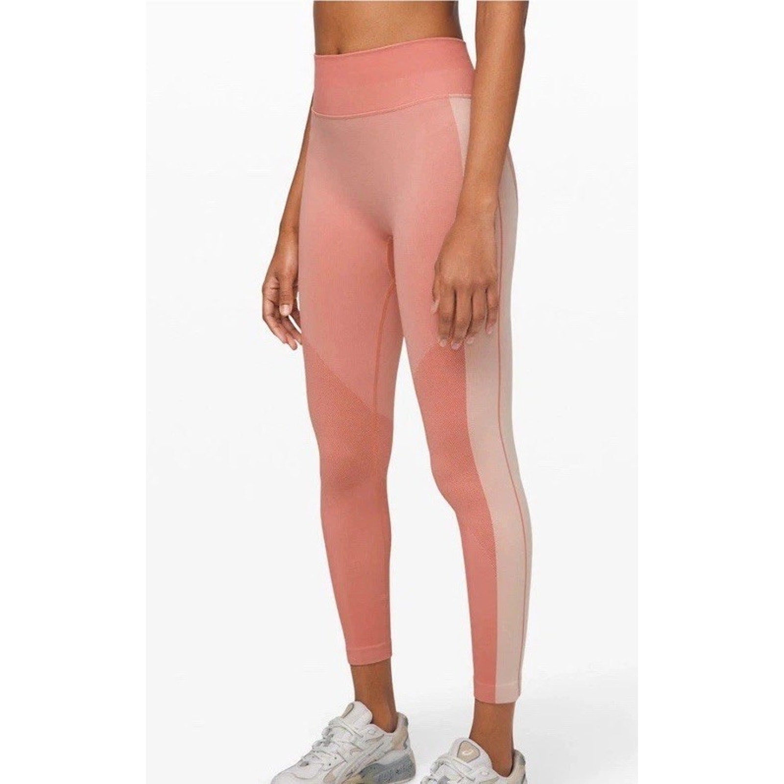 Lululemon Ebb to Train Leggings Tight Abstract Pink Salmon Color 25" Size 4