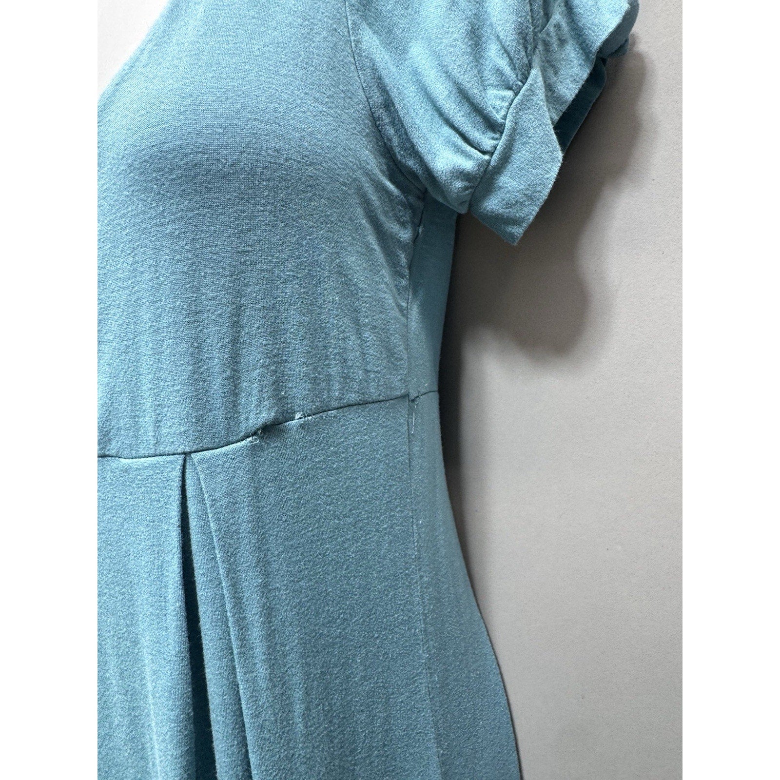 I.ner Turquoise Short Sleeve Dress Empire Waist V Neck Juniors Size Large