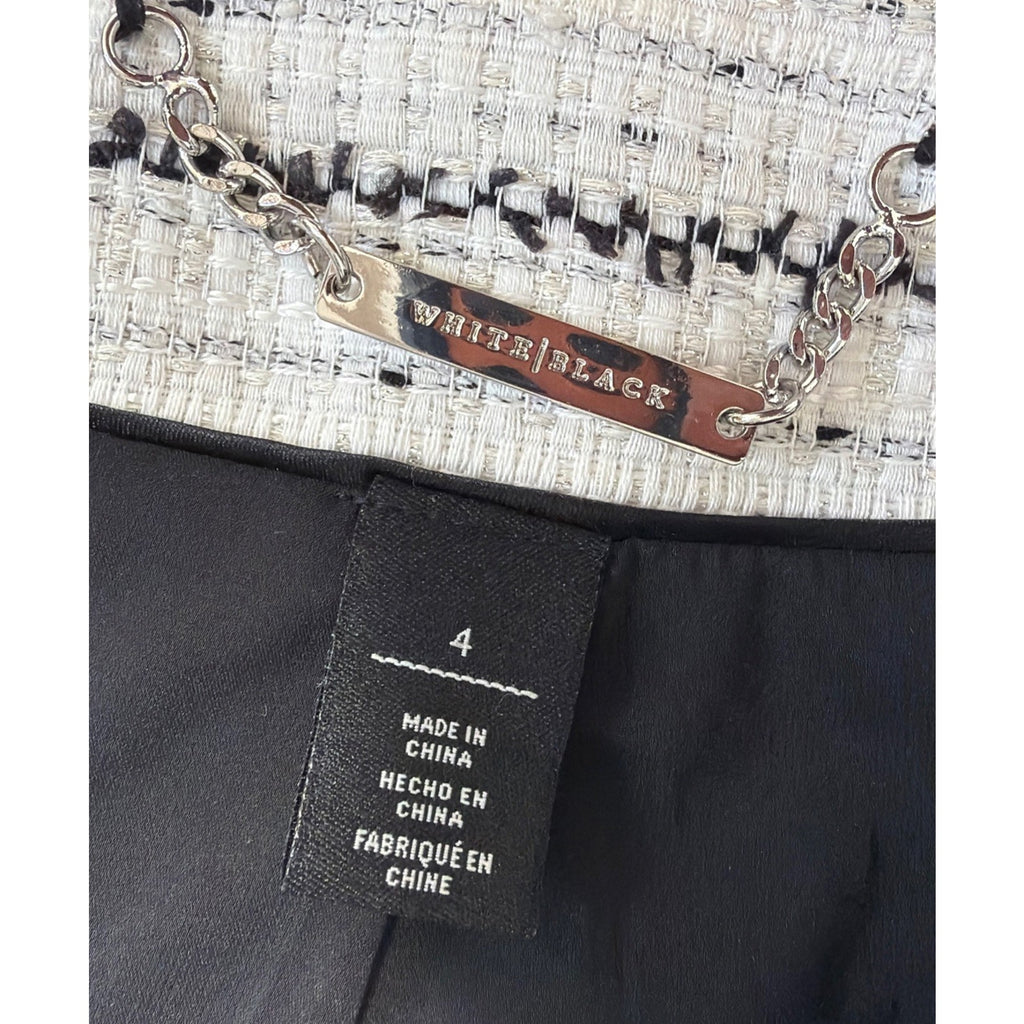 WHITE HOUSE BLACK MARKET blazer JACKET SZ 4 Lined metallic silver chain tweed