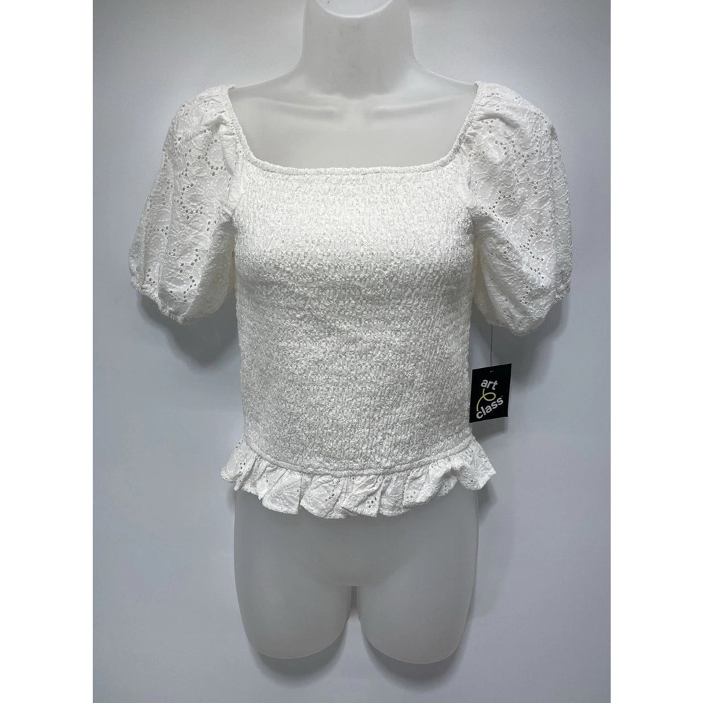 Art Class girls smocked white top floral Size XL NWT