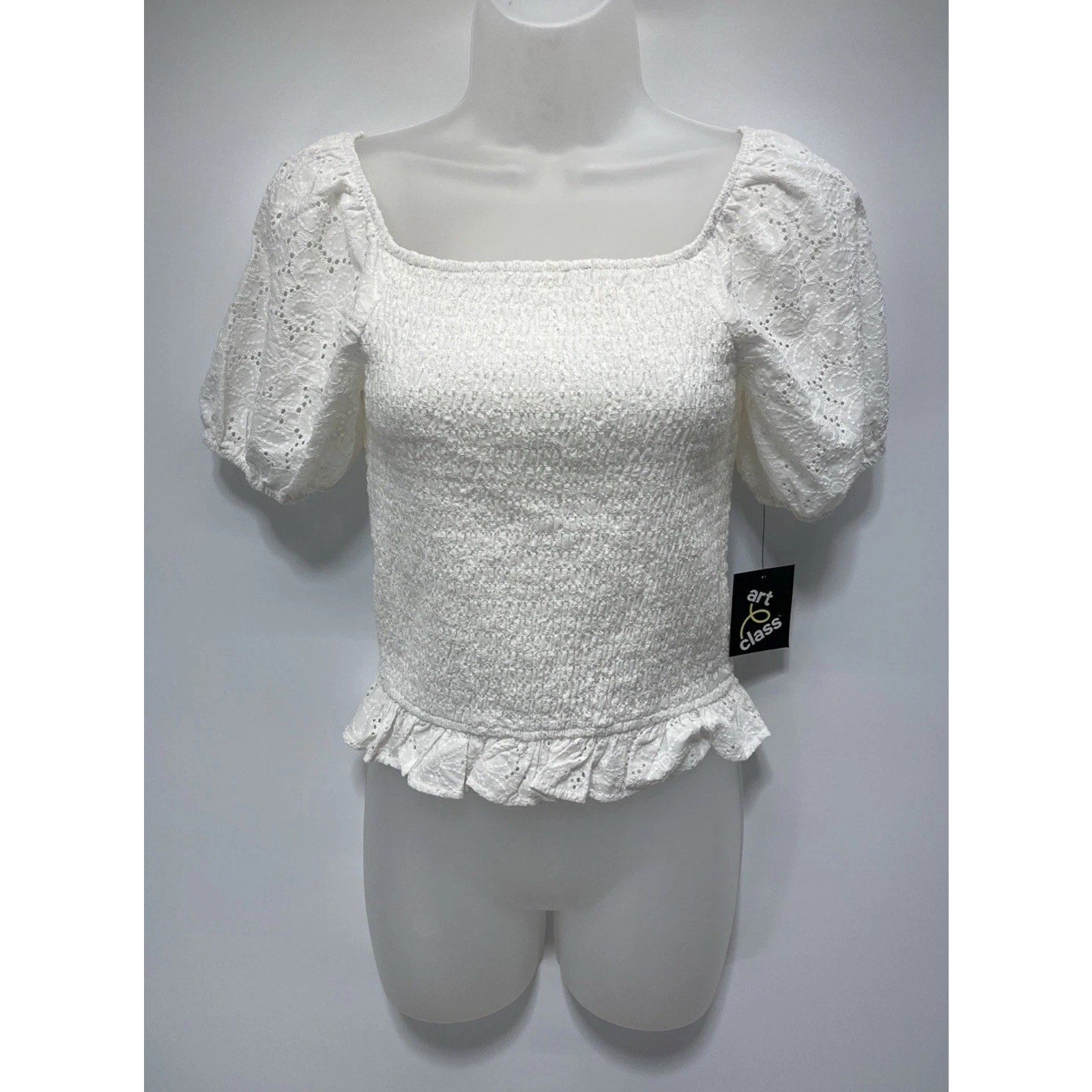 Art Class girls smocked white top floral Size XL NWT