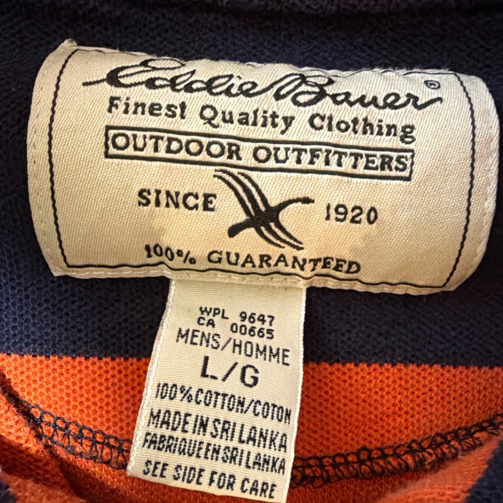 Vtg Eddie Bauer Rugby Polo 1/4 Zip Shirt Mens L Orange Stripe Preppy Sports