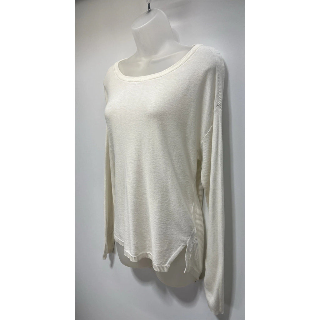 Calvin Klein Boatneck High-Low Knitted Lightweight Pullover Ivory Sweater M