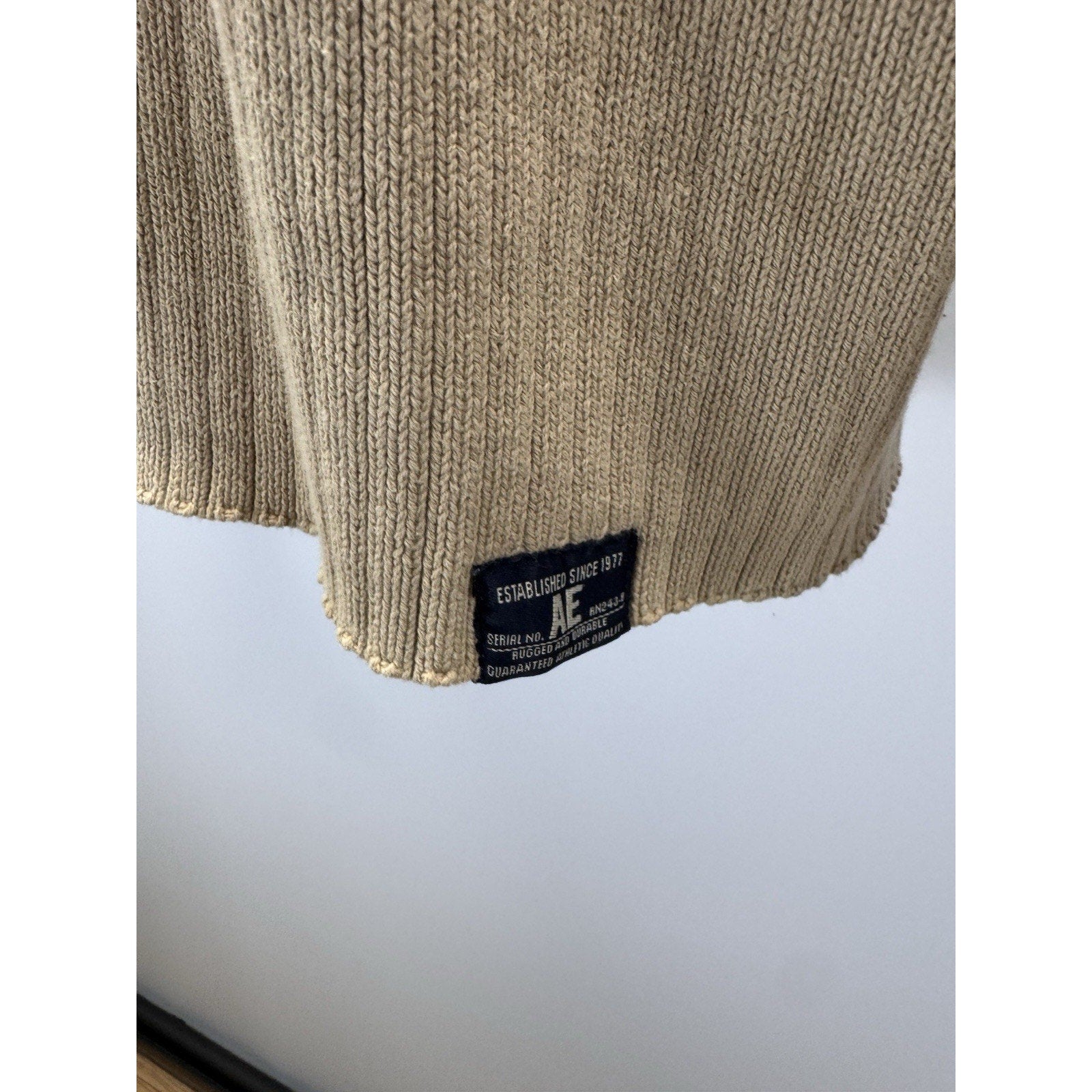 American Eagle Outfitters Mens Vintage Slim Fit 1/4 Zip Sweater XL Tan