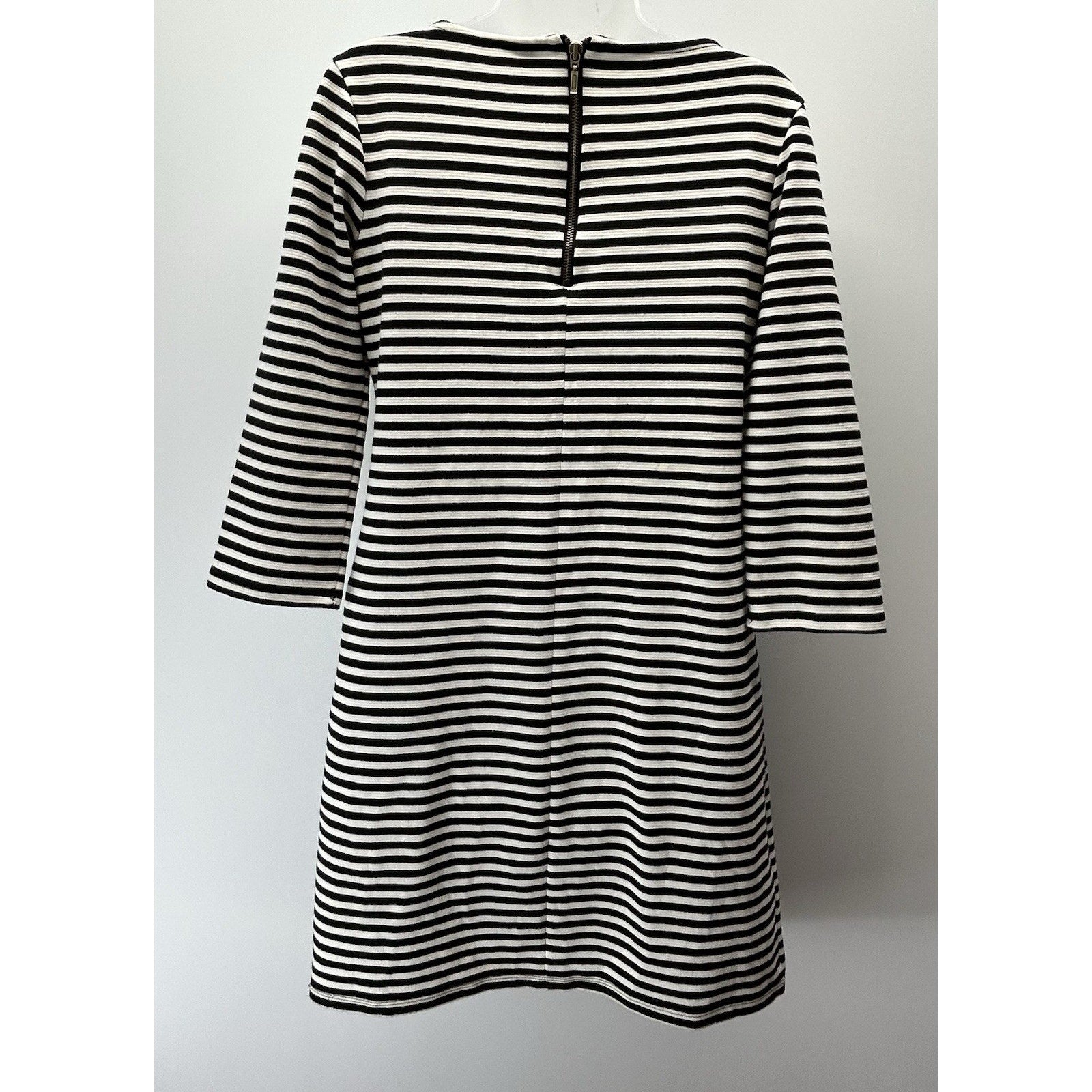 Old Navy Womens Knit Dress Medium Black/White Striped Long Sleeve Zip In Back.