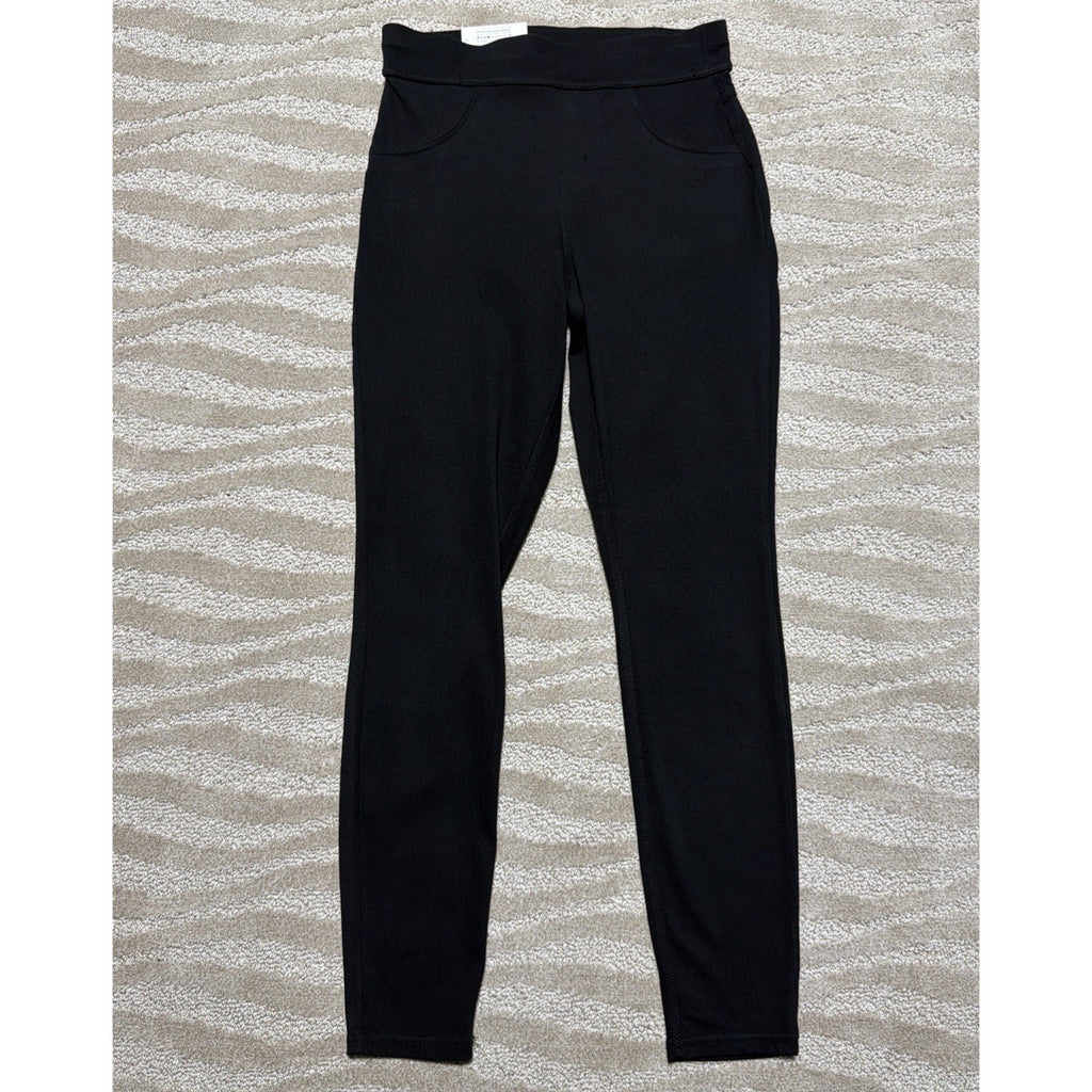 HUE Black Yoga Stretch Denim High Rise Back Pockets Full Length Legging Sz S 4-6