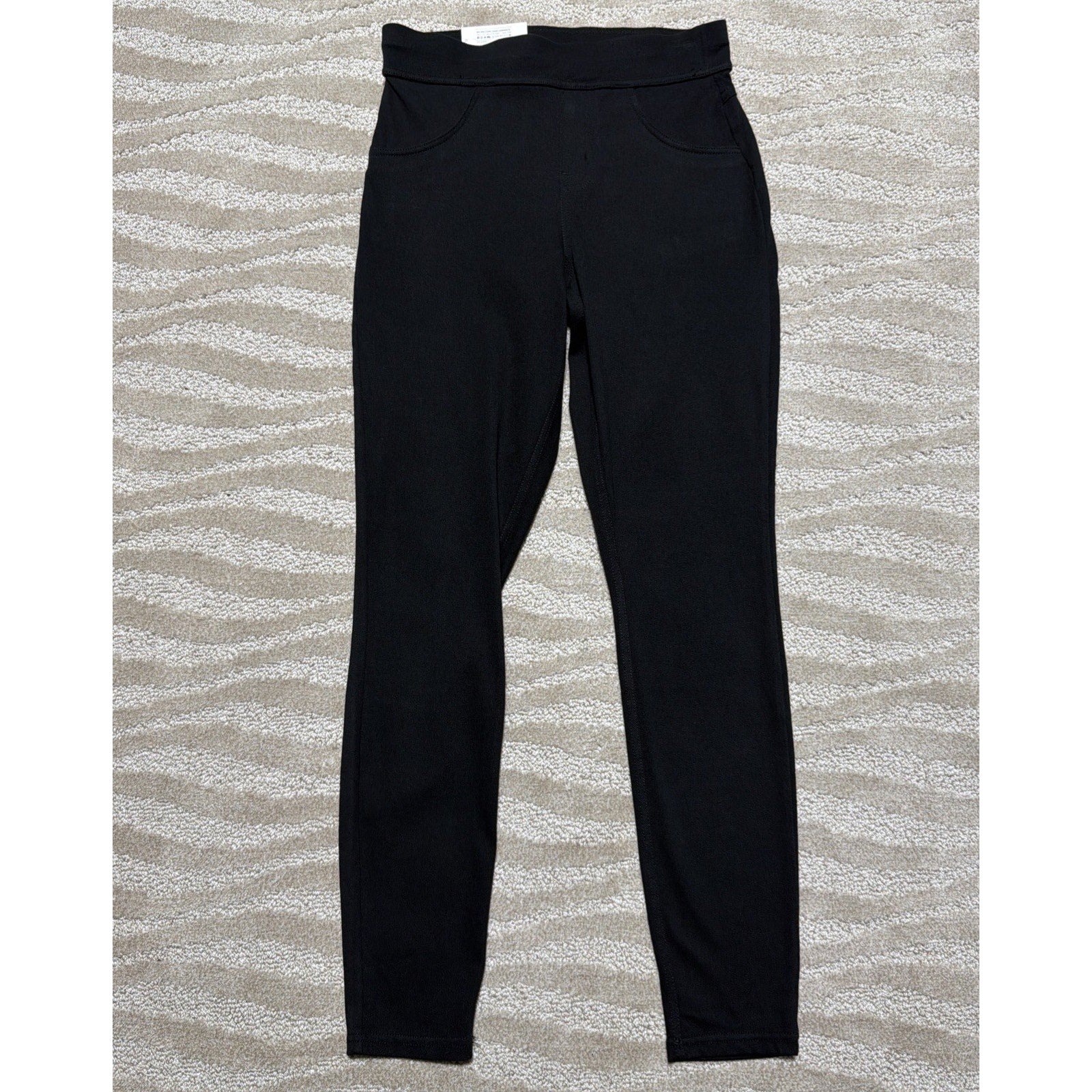 HUE Black Yoga Stretch Denim High Rise Back Pockets Full Length Legging Sz S 4-6