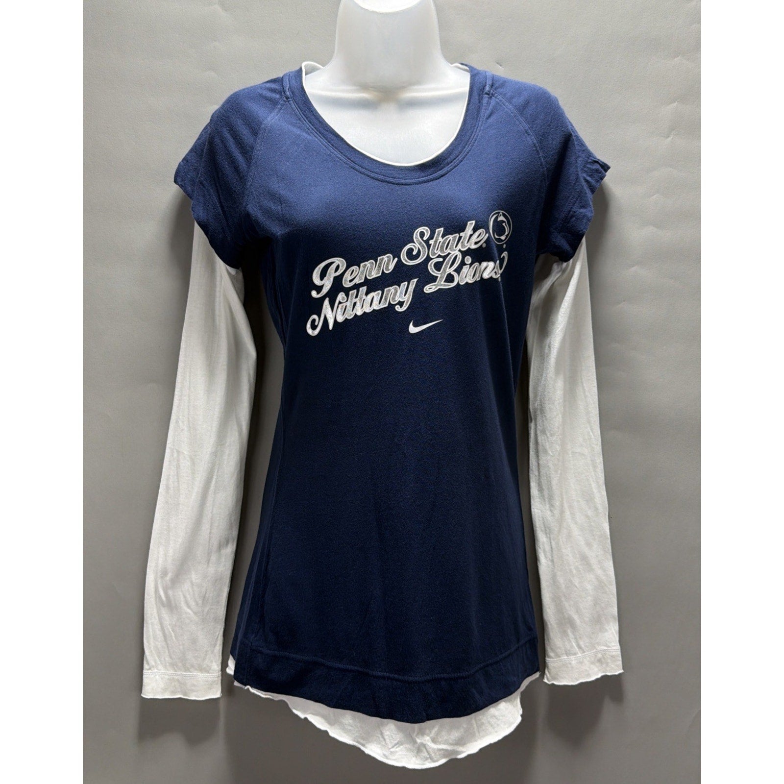 Nike Women's Navy Blue White Penn State Nittany Lions Medium Layered Longsleeve