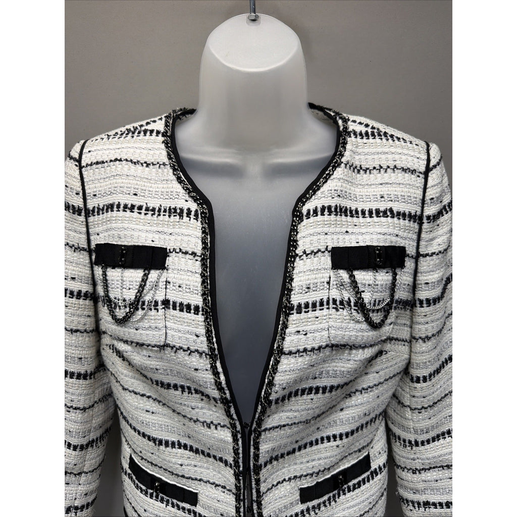 WHITE HOUSE BLACK MARKET blazer JACKET SZ 4 Lined metallic silver chain tweed
