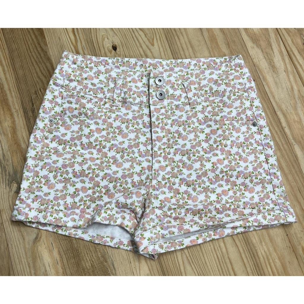 No Boundaries Corset Shorts White Pink Flowers High Rise Women's Size 11