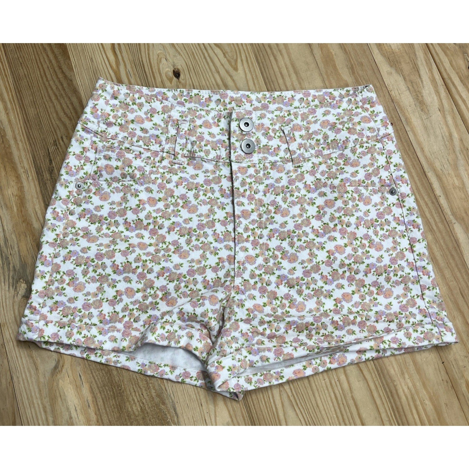 No Boundaries Corset Shorts White Pink Flowers High Rise Women's Size 11