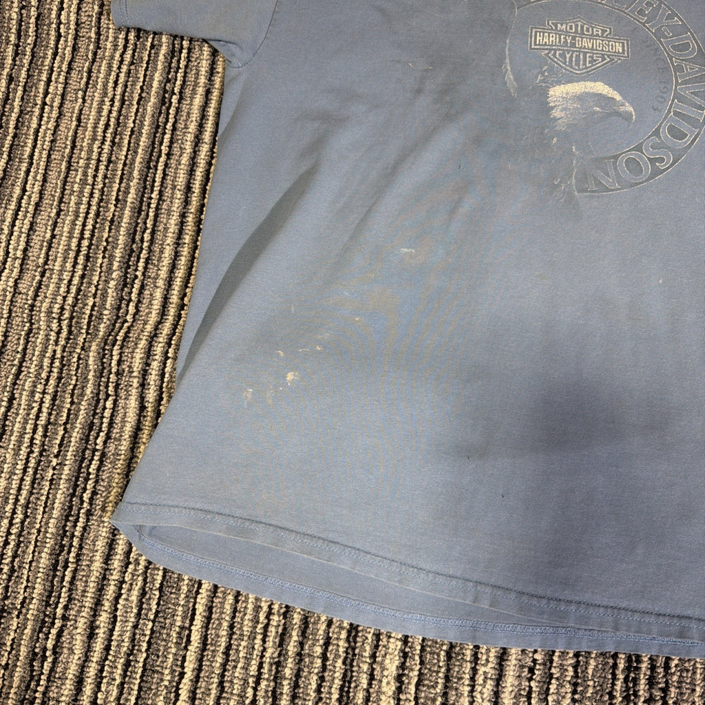 Mens Harley Davidson Blue T-Shirt Southern Thunder Southaven MS Faded Eagle L