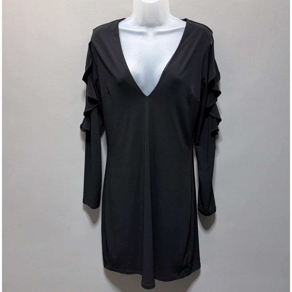 Express Ruffle Sleeve Mini Sheath Lined Black Dress Size M