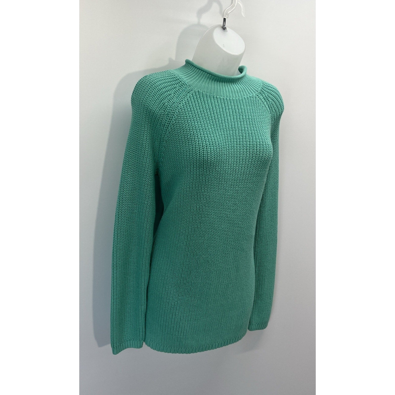 Talbots Teal Cable Knit Turtleneck Pullover Sweater Size Medium Women’s