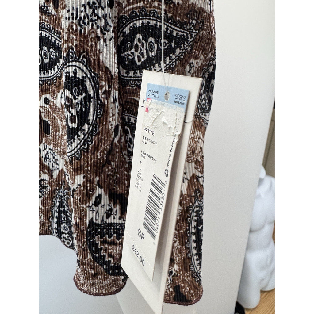 Notations Shirt Women’s Petite S Short Sleeve Layered Cardigan Tank Cream Brown