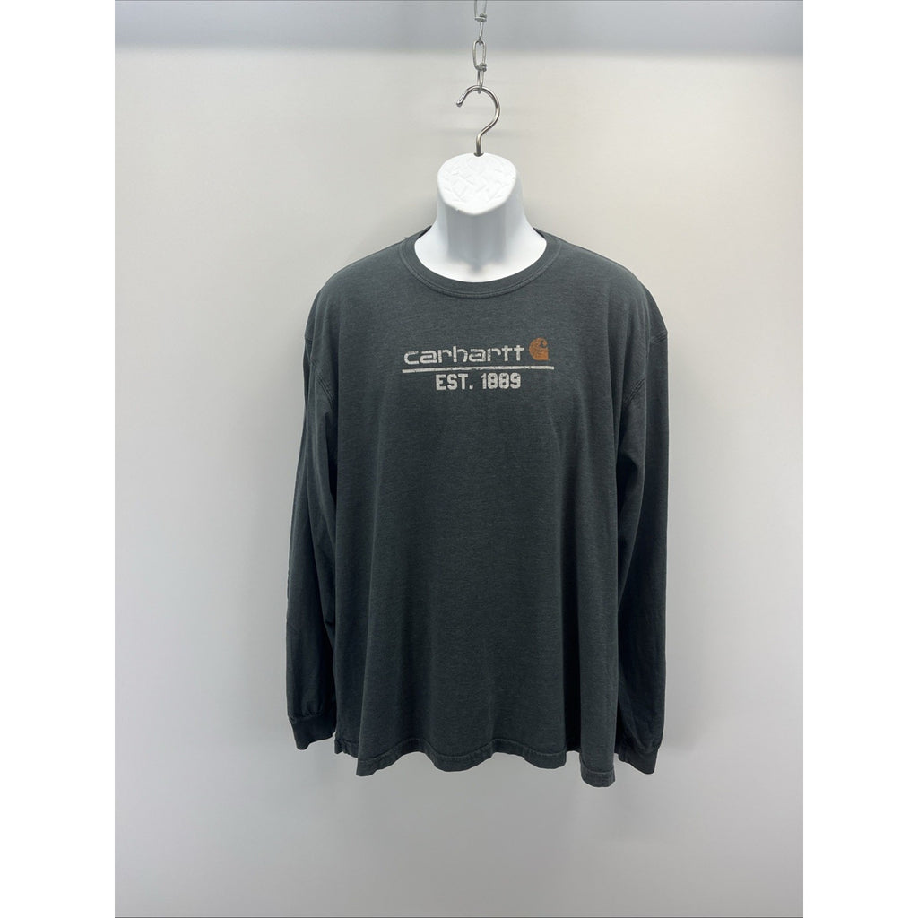 CARHARTT Shirt Mens XL Spellout EST 1889 Rugged Work Long Sleeve Cotton Gray