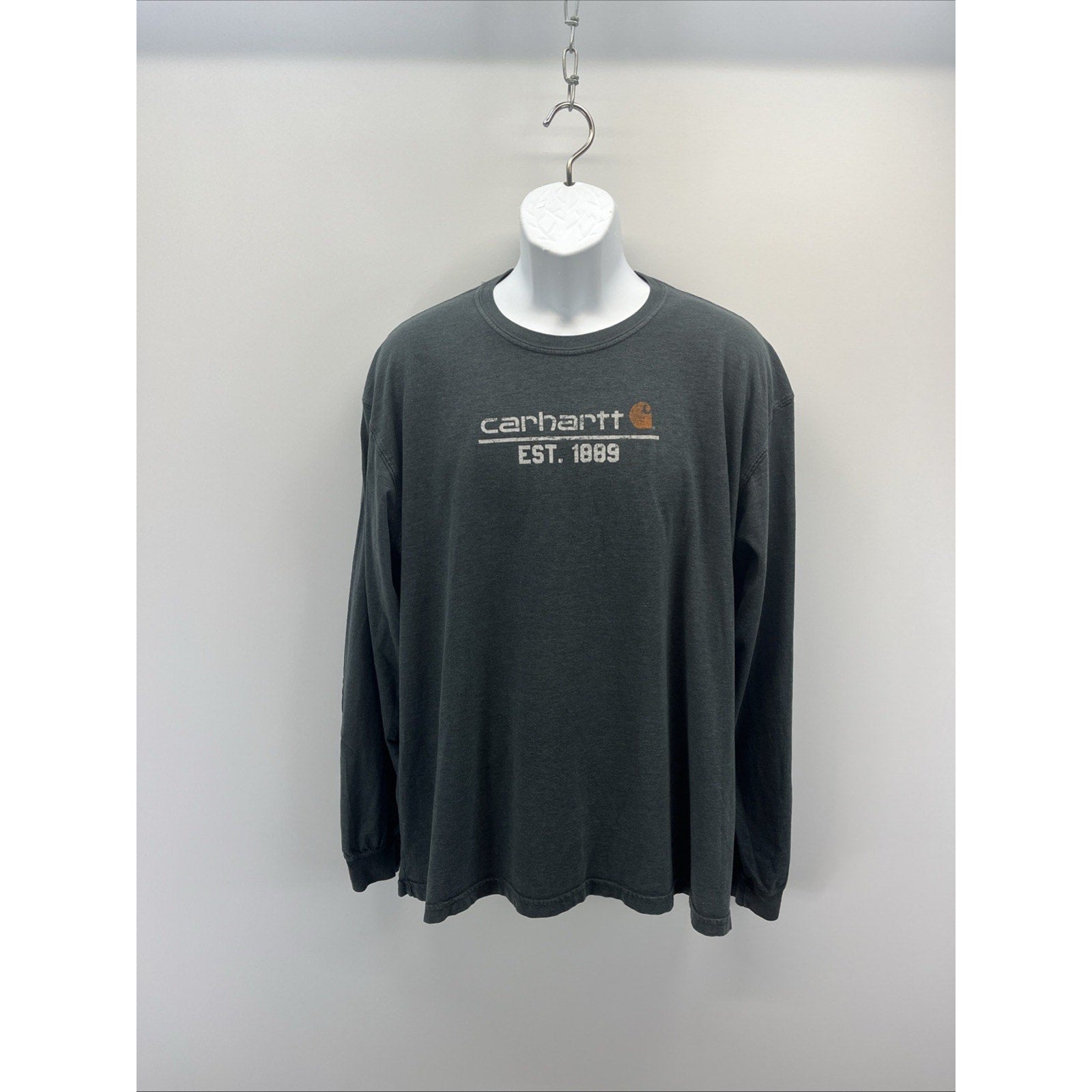 CARHARTT Shirt Mens XL Spellout EST 1889 Rugged Work Long Sleeve Cotton Gray