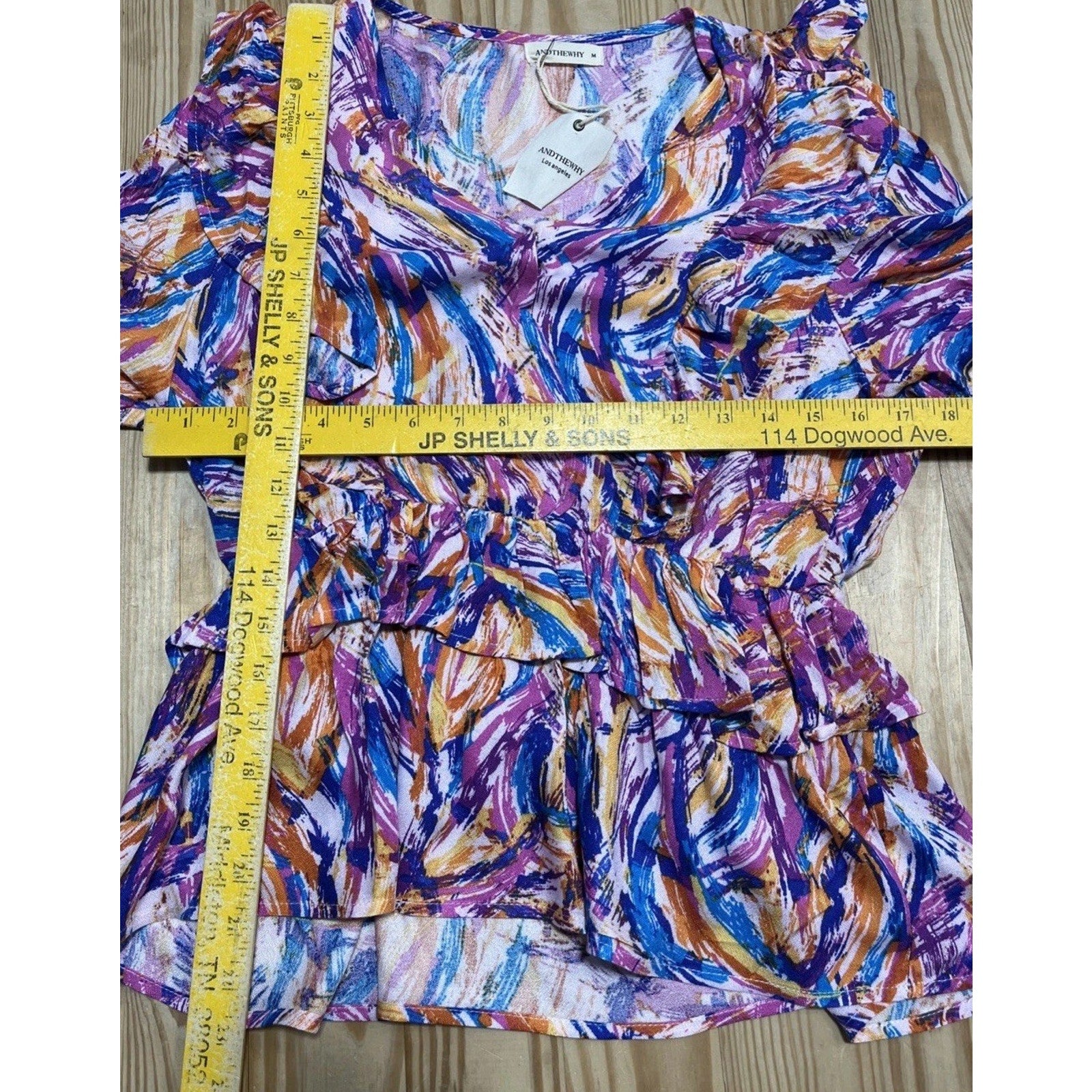 NWT Andthewhy LA Multicolor Half sleeve Multi Color Abstract Artsy Blouse Top