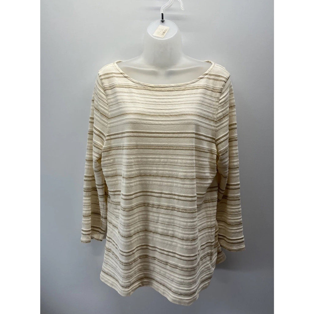 Lauren Ralph Lauren Women's Striped 3/4 Sleeve Shirt Blouse Brown Size XL