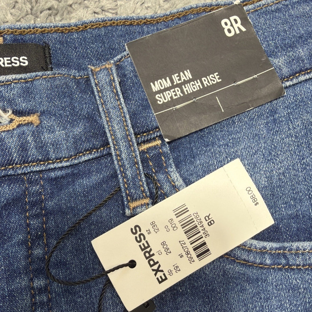 New Express Mom Jeans Super High Rise Women’s Sz 8R Distressed Denim Jeans Pants