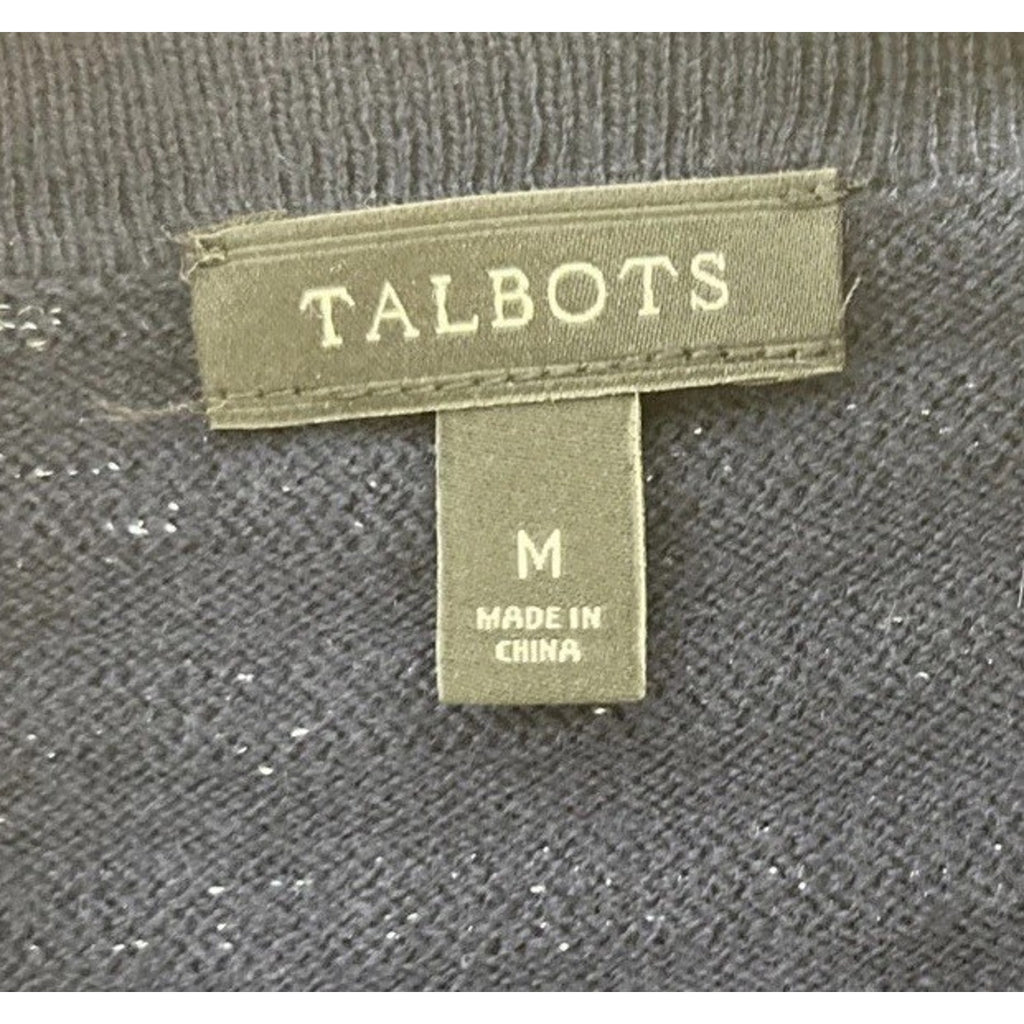 Beautiful Talbots striped open Silver Shimmer Cardigan sweater Size Medium