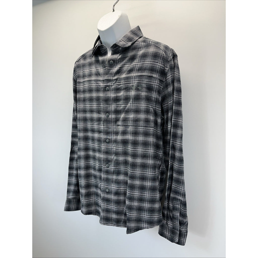 NEW Under Armour Tradesman Flex Flannel Long Sleeve Button Shirt Gray Mens Sz L