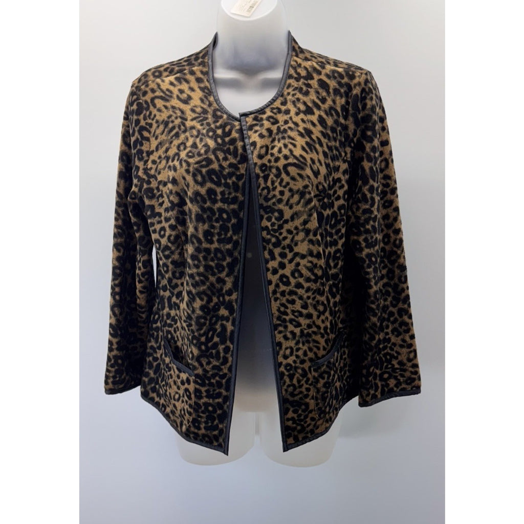 Chico's Leopard Faux Fur Faux Leather Trim Women’s Size 1 Medium