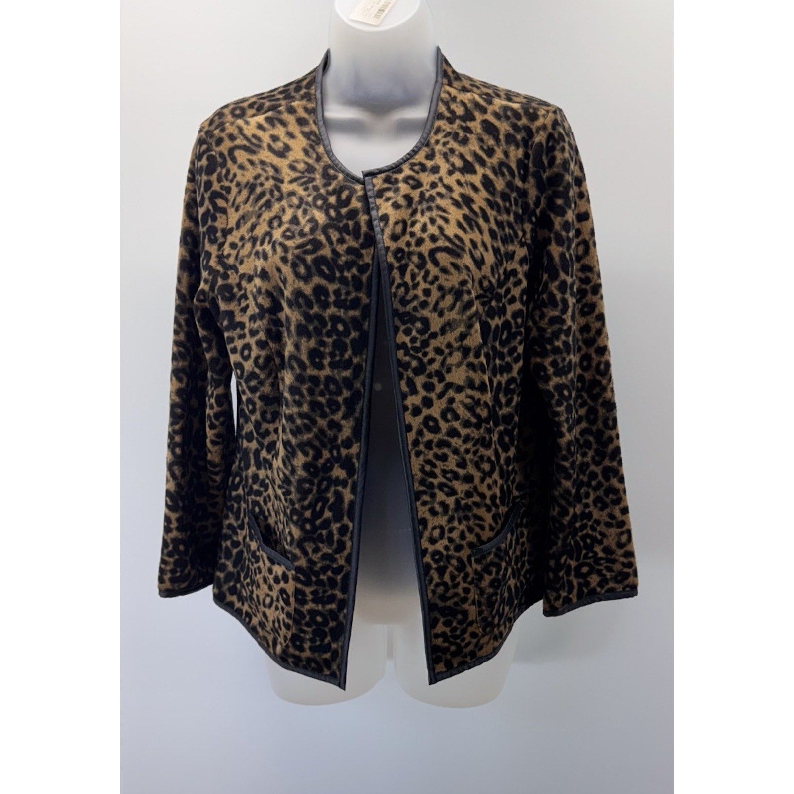 Chico's Leopard Faux Fur Faux Leather Trim Women’s Size 1 Medium