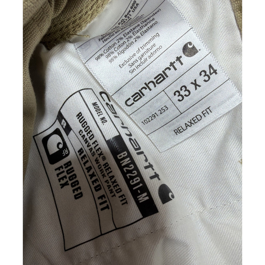 Carhartt Pants Mens 33x34 Beige Canvas Cargo Relaxed Fit Utility Work Wear