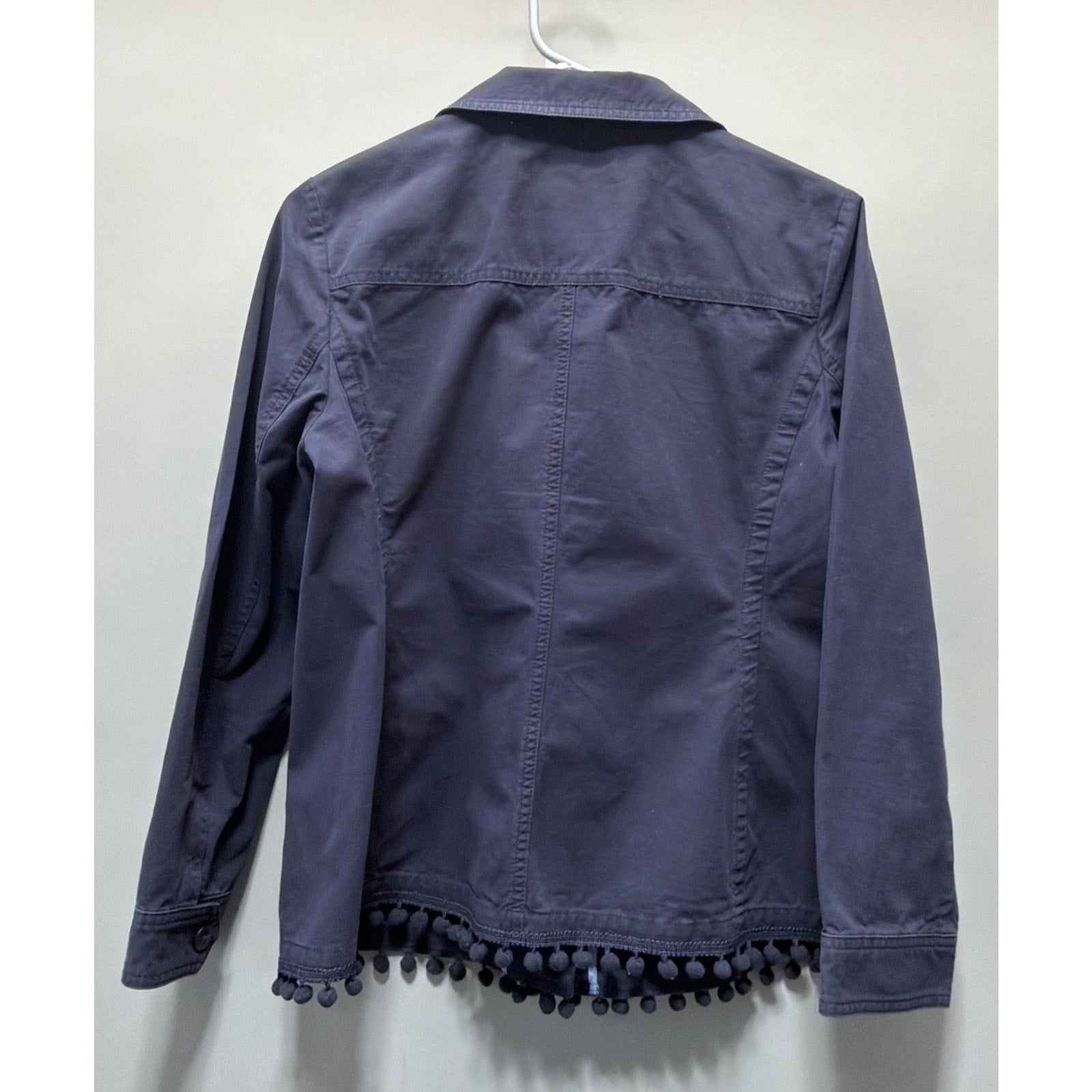 Talbots Navy Blue Pom Pom Trim Twill Cargo Jacket Size Petite M Preppy Causal