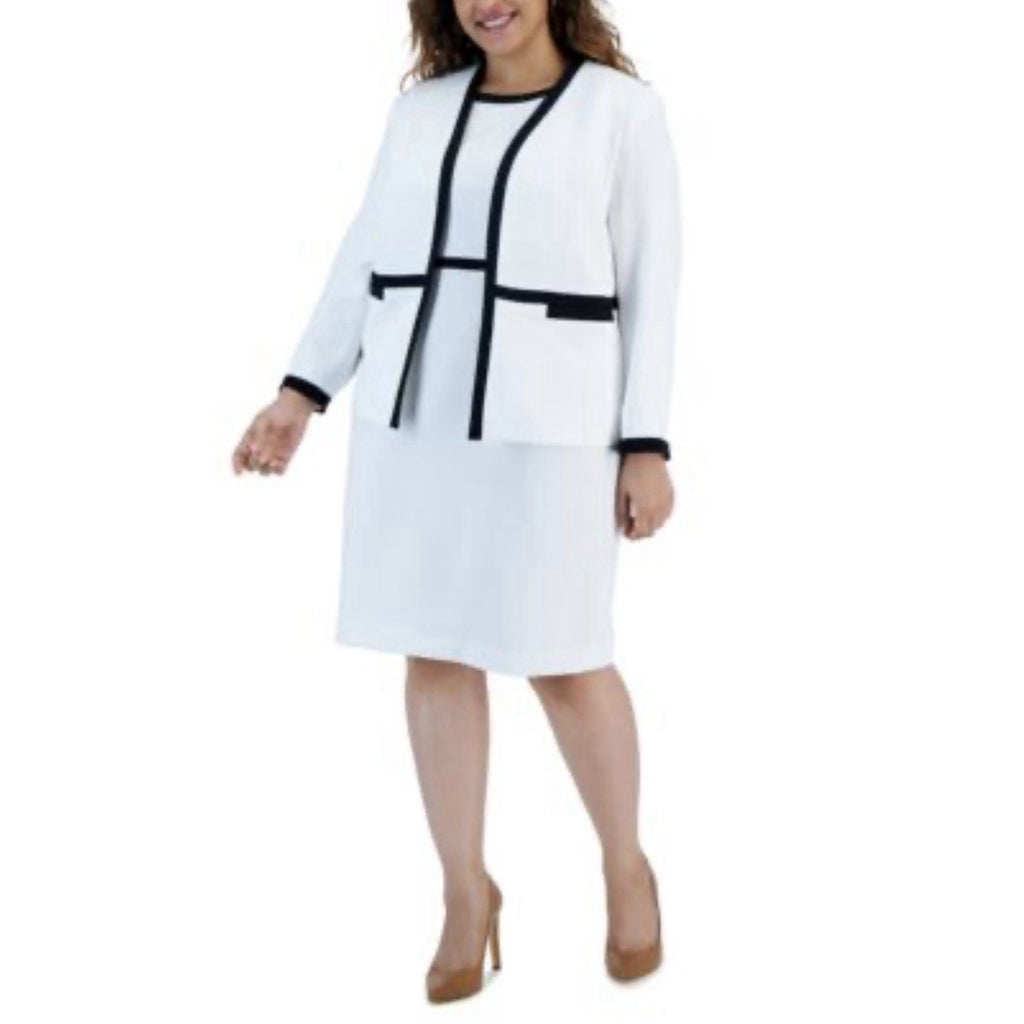 Kasper Women’s Size 18 White Black Trim 2 Pc Skirt Suit Career Office Formal New