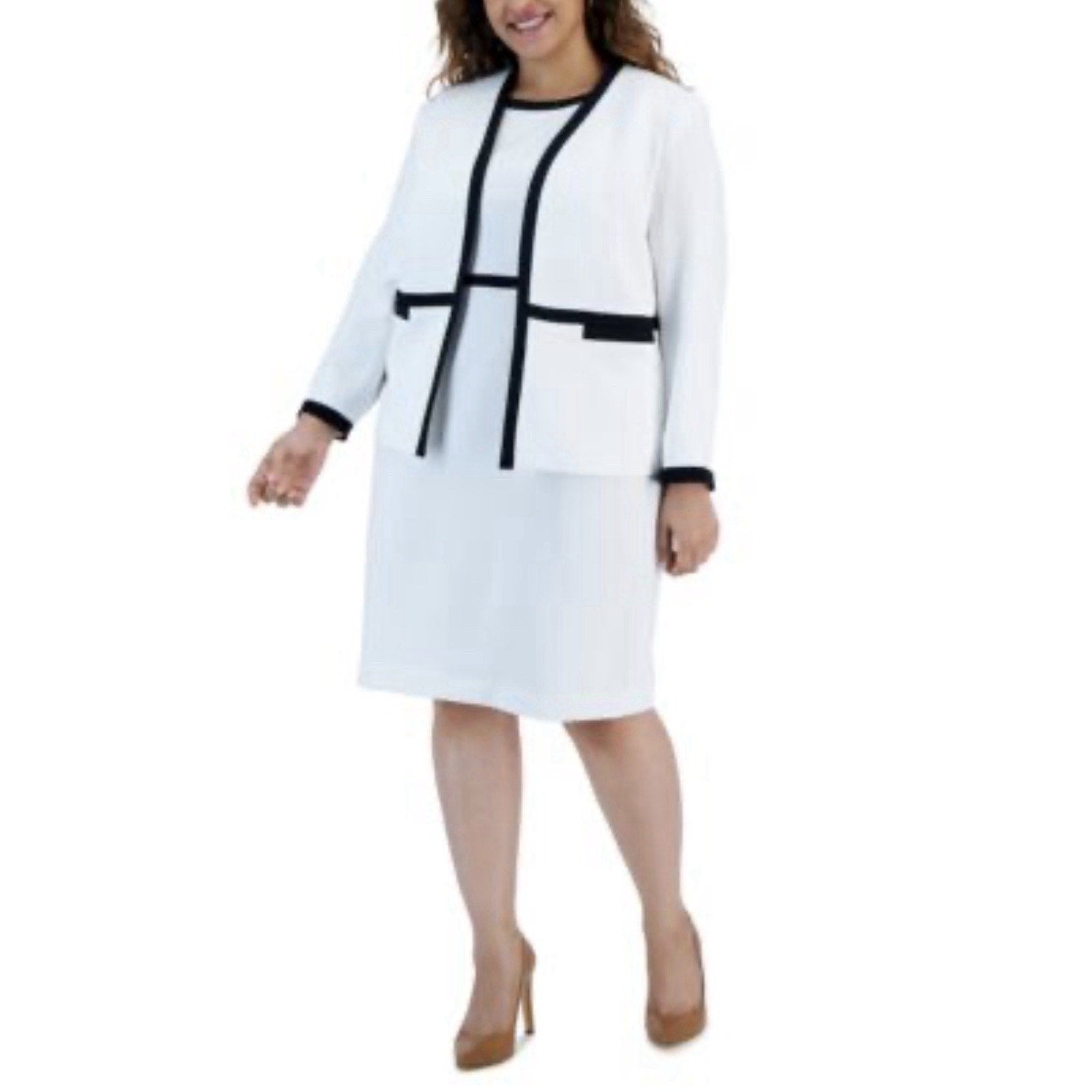 Kasper Women’s Size 18 White Black Trim 2 Pc Skirt Suit Career Office Formal New