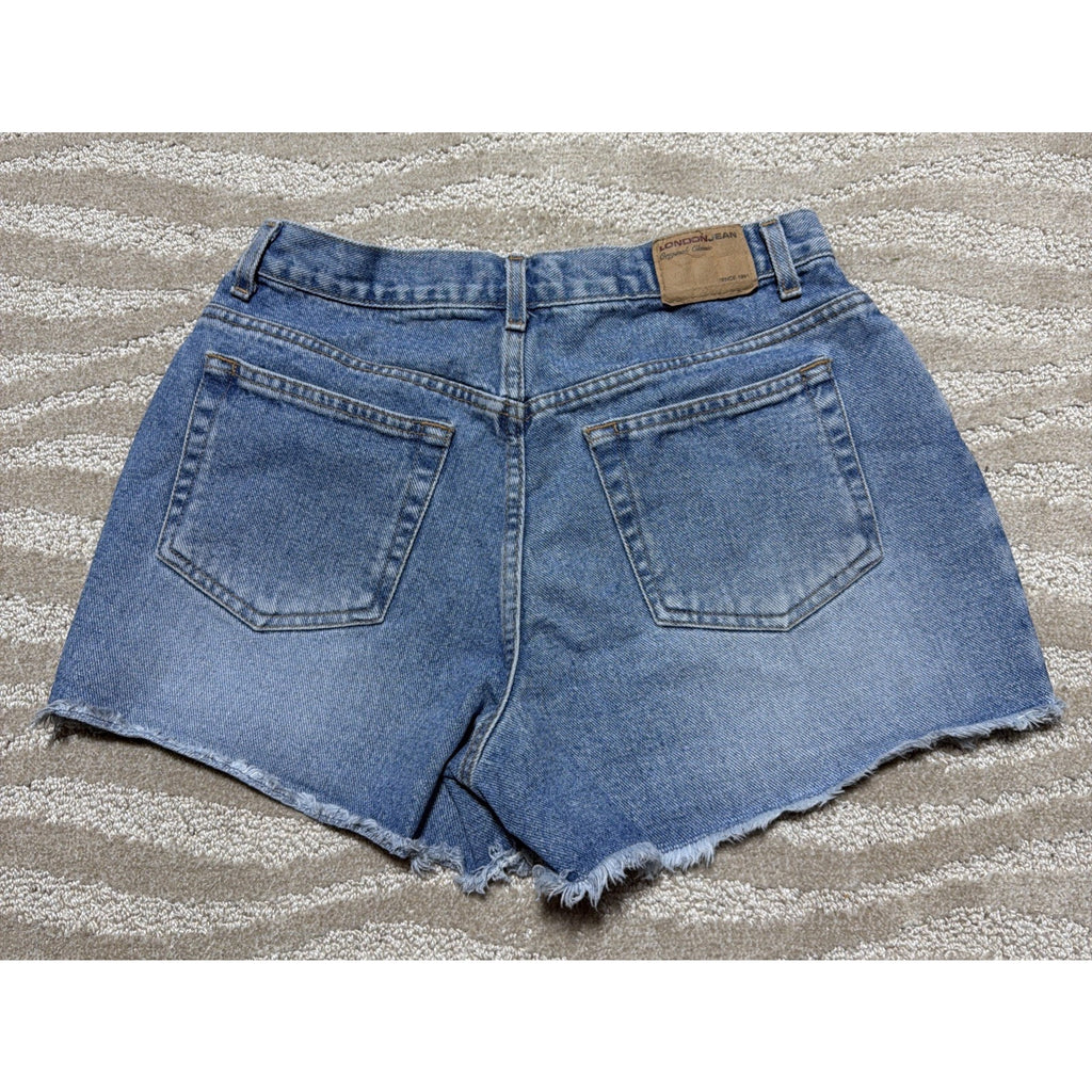 London Jean Women’s Sz 8 High Waisted Mom Cut Off Blue Jean Shorts 3”L